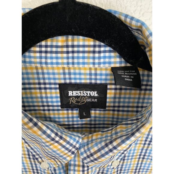 Resistol Rodeo Gear Men's Large Blue Plaid Button Down Short Sleeve Hat Logo - Picture 5 of 9